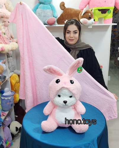 عروسک بالشتی پتودار طرح خرس لباس خرگوشی