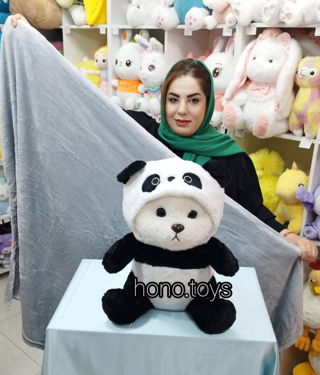 عروسک بالشتی پتودار طرح خرس لباس پاندایی