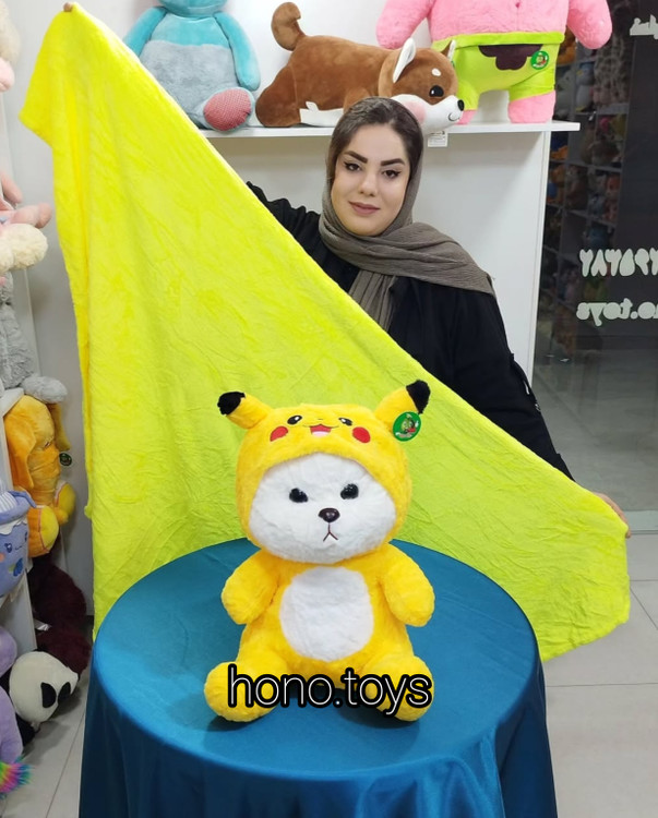 عروسک بالشتی پتودار طرح خرس لباس پیکاچو