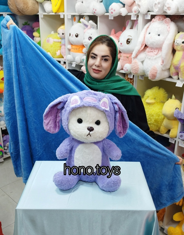 عروسک بالشتی پتودار طرح خرس لباس استیجی